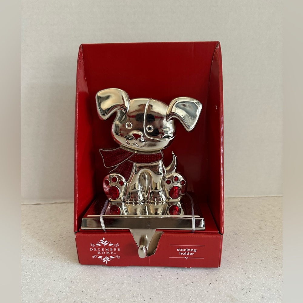 New in Box Puppy Dog Christmas Stocking Holder Pet’s Holiday Decor! Silv…